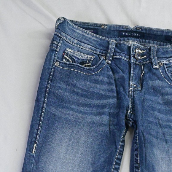 Vigoss 1 / 2 Chelsea Capri Dark Bold Stitch Stretch Denim Jeans - Picture 2 of 7